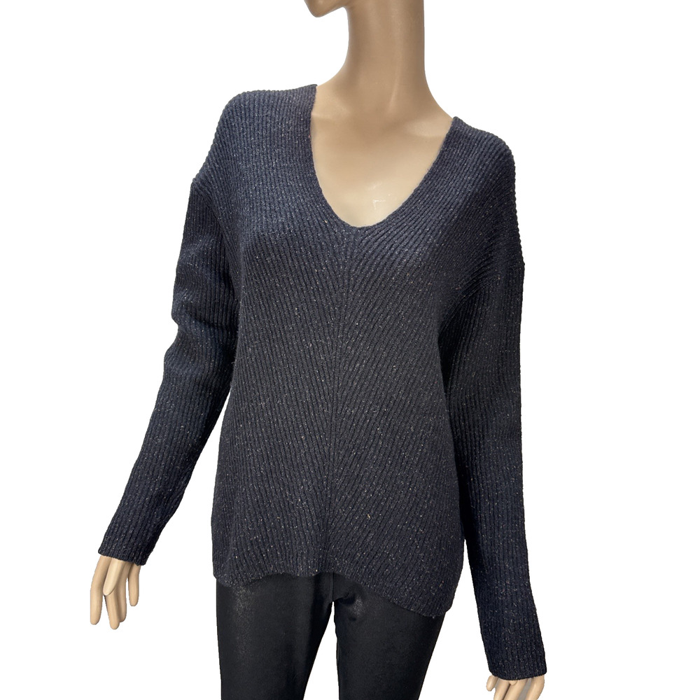 French Connection Donegal Ribbed Knit V-neck Oversized Sweater Size XS Wool Silk